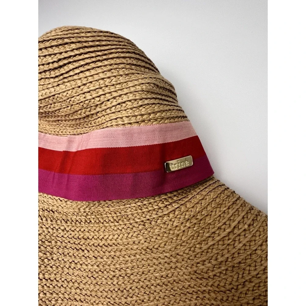 Trina Turk Palmas‎ Oversized Sun Hat OS NWOT Pink Ribbon Tan Floppy Resort Beach